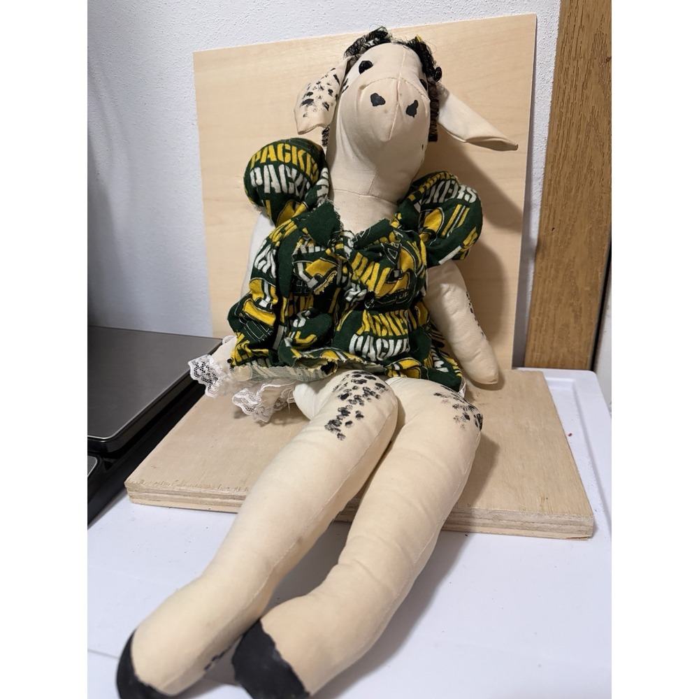 Vintage Wisconsin Packers Cow Plush Handmade 17in Folk art